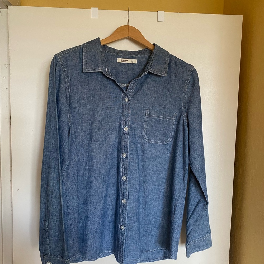 Button Down Denim Shirt Women’s Large Blue Long Sleeves